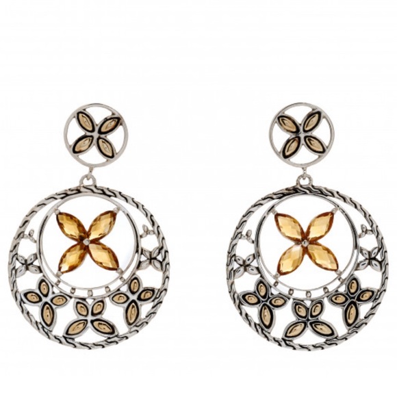John Hardy Jewelry - JOHN HARDY Sterling Silver & 18K Yellow Gold Citrine Batu Kawung Drop Earrings